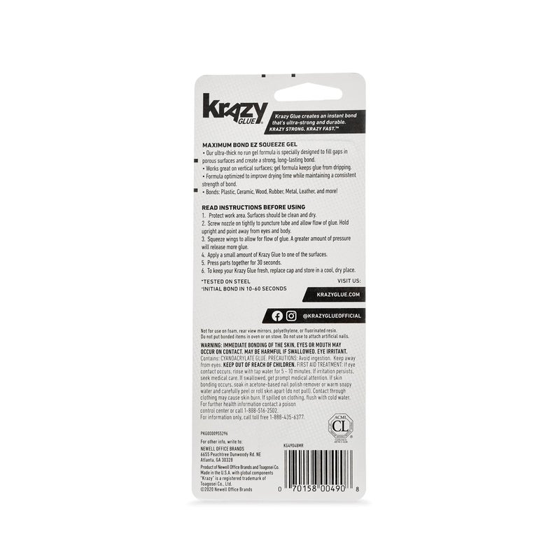Krazy Glue غراء كرازي ماكس بوند جل EZ سqueeze، 4 جرام، غراء فائق القوة للبلاستيك، السيراميك، الخشب، المطاط، المعدن، الجلد والمزيد، مقاوم للصدمات، لا يتسرب، لاصق سريع التثبيت، يتحمل أكثر من 1000 رطل* - Image 4